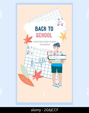 Mobile app onboarding screen page for education and school app. Stock Vector