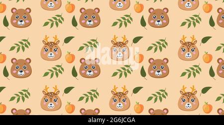 Seamless pattern, different realistic forest animals - Vector illustration Stock Vector