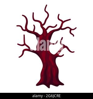 Cartoon illustration of old scary tree. Happy Halloween celebration. Stock Vector