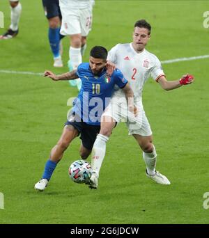 LORENZO INSIGNE, CESAR AZPILICUETA, ITALY V SPAIN, 2021 Stock Photo