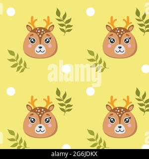 Seamless pattern, forest deer on a yellow background - Vector illustration Stock Vector
