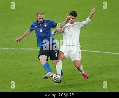 GIORGIO CHIELLINI, ALVARO MORATA, ITALY V SPAIN, 2021 Stock Photo - Alamy