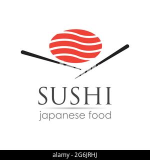 Sushi logo template for Japanese food cafe with salmon sushi Stock Vector