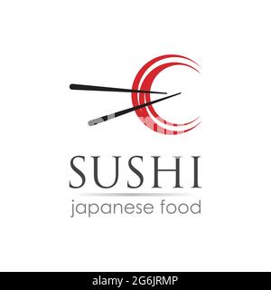 Sushi logo template for Japanese food cafe with salmon sushi Stock Vector