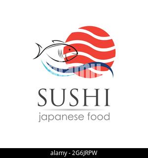 Sushi logo template for Japanese food cafe with salmon sushi Stock Vector