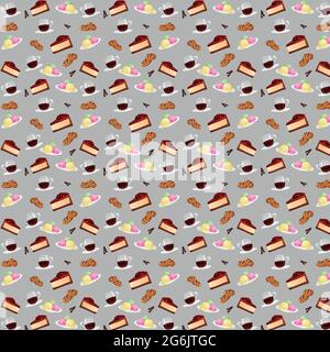 Seamless pattern, various sweets and drinks - Vector illustration Stock Vector