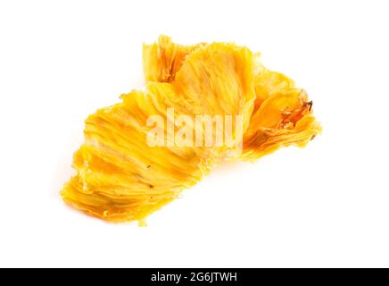Two Pieces of Dried Pineapple on a White Background Stock Photo