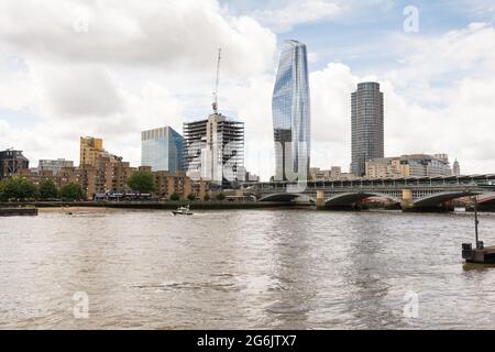 Development around Gabriels Wharf and One Blackfriars, aka the Boomerang or Bulge skyscraper, London, England, UK Stock Photo