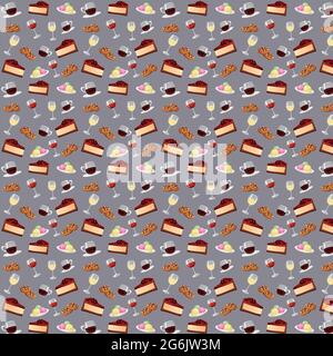 Seamless pattern, various sweets and drinks - Vector illustration Stock Vector