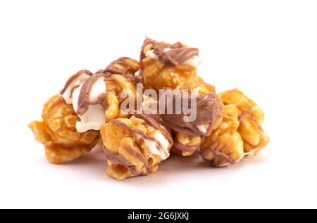A Pile of Zebra Striped Popcorn on a White Background Stock Photo