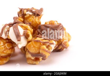 A Pile of Zebra Striped Popcorn on a White Background Stock Photo