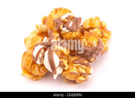 A Pile of Zebra Striped Popcorn on a White Background Stock Photo