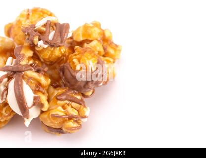 A Pile of Zebra Striped Popcorn on a White Background Stock Photo