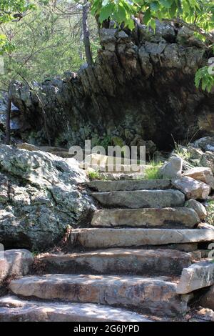 Stone stairway on a nature hike trail Stock Photo