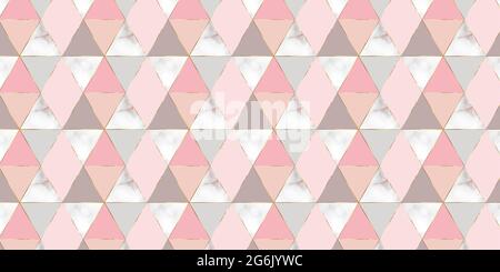 Geometric pattern triangle shape and marble texture. Elegant background pink color with golden line. Design for carpet,wallpaper,clothing,wrapping Stock Vector