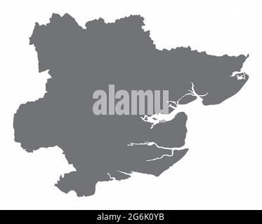 The Essex county silhouette map isolated on white background, England Stock Vector