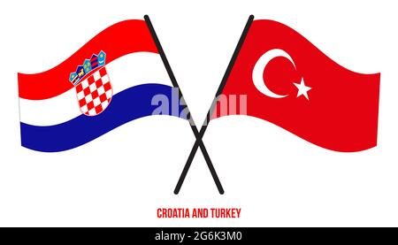 Croatia and Turkey Flags Crossed And Waving Flat Style. Official Proportion. Correct Colors. Stock Vector