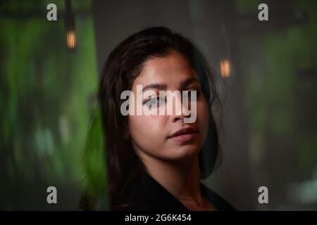 Hamburg, Germany. 12th June, 2021. Yusra Mardini, a swimmer, is standing in the lobby of a hotel in Hamburg. Credit: Gregor Fischer/dpa/Alamy Live News Stock Photo