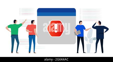 Error code warning notification fatal sign of exclamation mark in programming software development application system Stock Vector