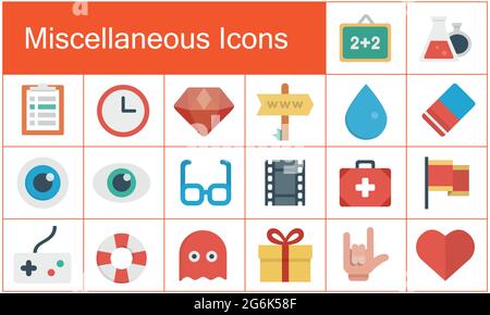 Miscellaneous flat icon set on Business, Technology, and Web. Vector illustration with white background. Stock Vector