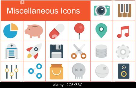 Miscellaneous flat icon set on Business, Technology, and Web. Vector illustration with white background. Stock Vector