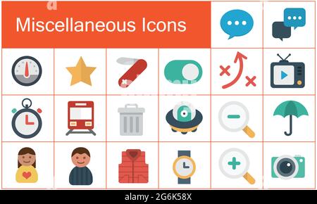 Miscellaneous flat icon set on Business, Technology, and Web. Vector illustration with white background. Stock Vector