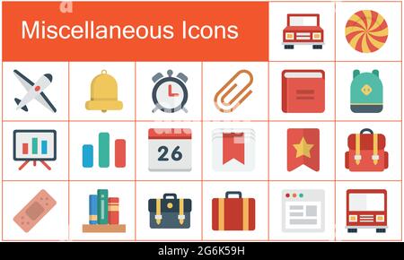 Miscellaneous flat icon set on Business, Technology, and Web. Vector illustration with white background. Stock Vector