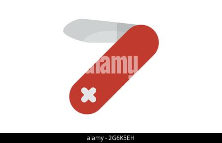 Swiss army knife icon. Vector flat illustration. Useful tool for camping, adventures Stock Vector