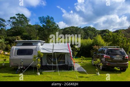 Harkerville, South Africa - Caravan camping is a popular outdoor activity in the country Stock Photo