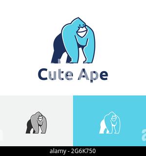 Cute Ape Smiling Gorilla Monkey Mascot Wildlife Logo Stock Vector