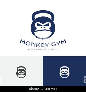 Strong Monkey Gym Iron Kettlebell Gorilla Ape Sport Logo Stock Vector