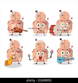 Cartoon character of voodoo doll playing some musical instruments. Vector illustration Stock Vector