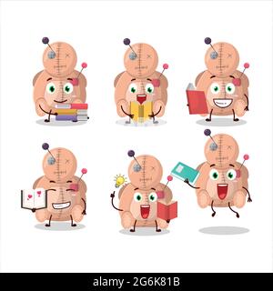A picture of voodoo doll cartoon character concept reading an amusing book. Vector illustration Stock Vector