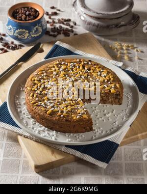 Torta di pane. Swiss Italian bread pudding. Stock Photo
