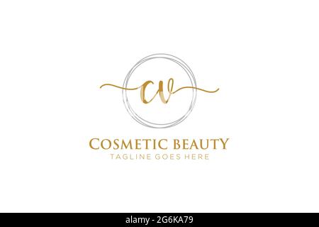 CV Feminine logo beauty monogram and elegant logo design, handwriting logo of initial signature, wedding, fashion, floral and botanical with creative Stock Vector