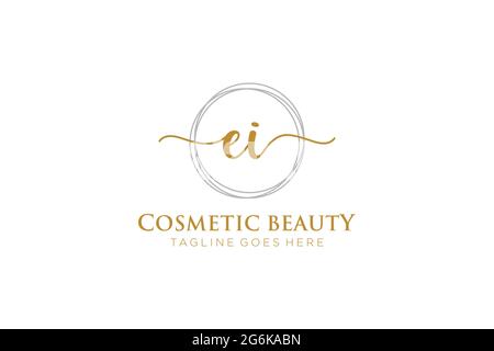 EI Feminine logo beauty monogram and elegant logo design, handwriting logo of initial signature, wedding, fashion, floral and botanical with creative Stock Vector
