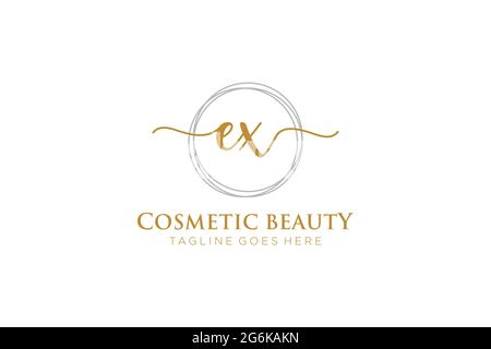 EX Feminine logo beauty monogram and elegant logo design, handwriting logo of initial signature, wedding, fashion, floral and botanical with creative Stock Vector