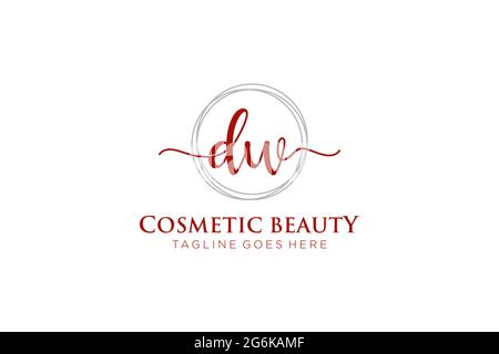 DW Feminine logo beauty monogram and elegant logo design, handwriting logo of initial signature, wedding, fashion, floral and botanical with creative Stock Vector
