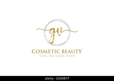 GV Feminine logo beauty monogram and elegant logo design, handwriting logo of initial signature, wedding, fashion, floral and botanical with creative Stock Vector