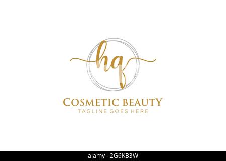 HQ Feminine logo beauty monogram and elegant logo design, handwriting logo of initial signature, wedding, fashion, floral and botanical with creative Stock Vector