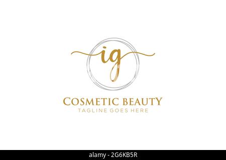 IG Feminine logo beauty monogram and elegant logo design, handwriting logo of initial signature, wedding, fashion, floral and botanical with creative Stock Vector