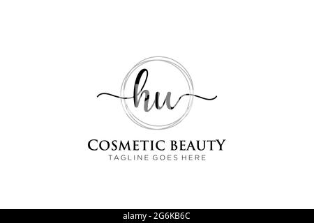 HU Feminine logo beauty monogram and elegant logo design, handwriting logo of initial signature, wedding, fashion, floral and botanical with creative Stock Vector