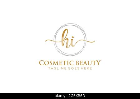 HI Feminine logo beauty monogram and elegant logo design, handwriting logo of initial signature, wedding, fashion, floral and botanical with creative Stock Vector