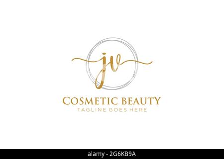 JV Feminine logo beauty monogram and elegant logo design, handwriting logo of initial signature, wedding, fashion, floral and botanical with creative Stock Vector
