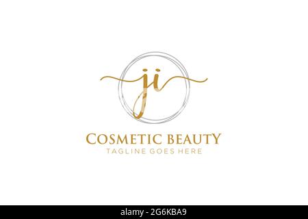 JI Feminine logo beauty monogram and elegant logo design, handwriting logo of initial signature, wedding, fashion, floral and botanical with creative Stock Vector