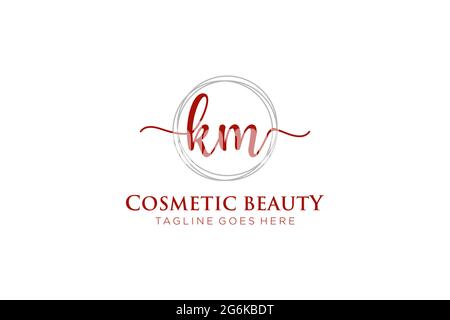 KM Feminine logo beauty monogram and elegant logo design, handwriting logo of initial signature, wedding, fashion, floral and botanical with creative Stock Vector