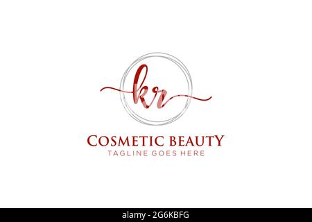 KR Feminine logo beauty monogram and elegant logo design, handwriting logo of initial signature, wedding, fashion, floral and botanical with creative Stock Vector