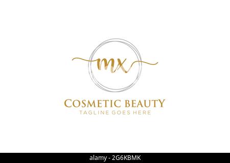 MX Feminine logo beauty monogram and elegant logo design, handwriting logo of initial signature, wedding, fashion, floral and botanical with creative Stock Vector