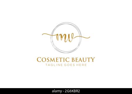 MV Feminine logo beauty monogram and elegant logo design, handwriting logo of initial signature, wedding, fashion, floral and botanical with creative Stock Vector