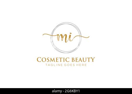MI Feminine logo beauty monogram and elegant logo design, handwriting logo of initial signature, wedding, fashion, floral and botanical with creative Stock Vector